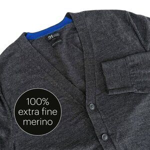 LE 31 by Simons Charcoal Grey Extra Fine Merino Wool Cardigan sweater m